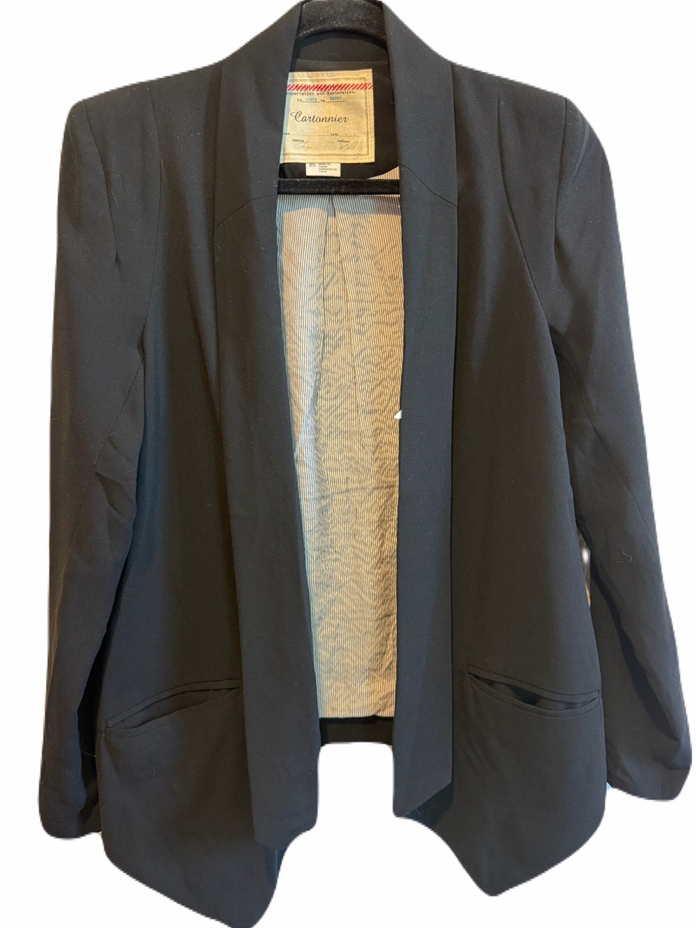 Cartonnier Anthropologie Black Drapey Open Front Black Blazer XS